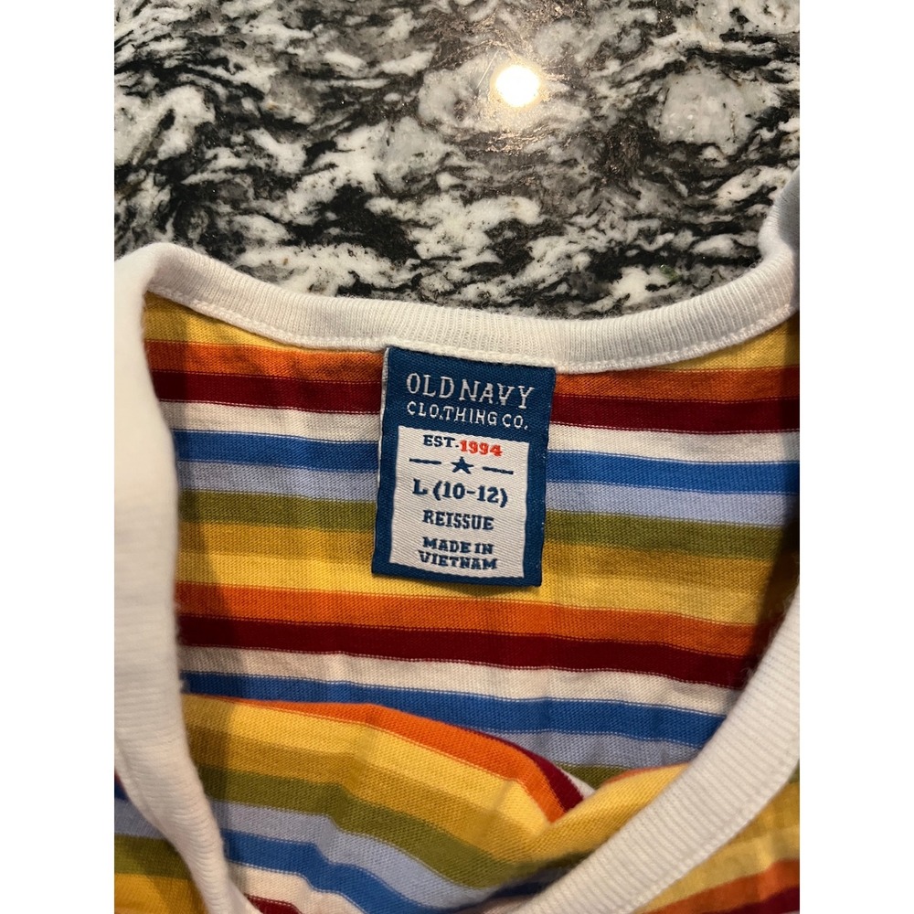 Old Navy Reissue Girls L 10-12 Rainbow Stripe Ringer T-Shirt Retro Short Sleeve